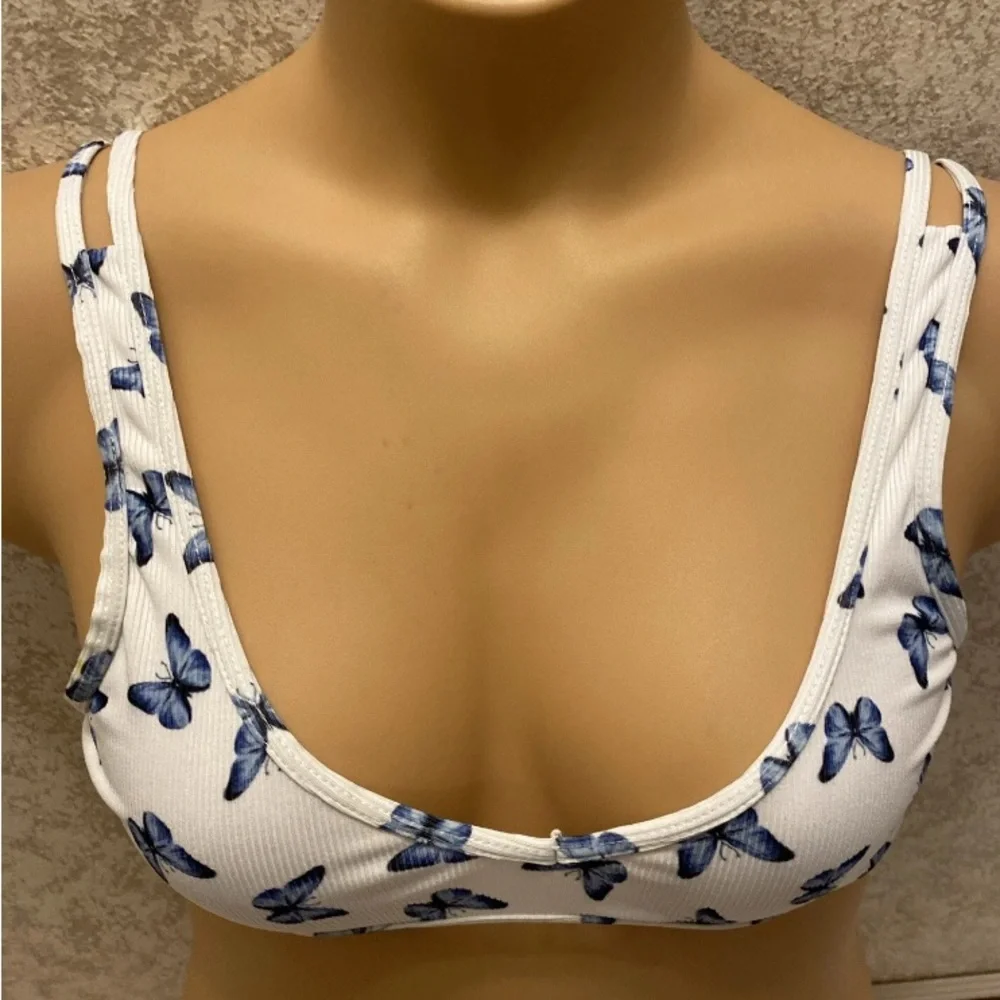 SHEIN White Bikini with Blue Butterfly Pattern